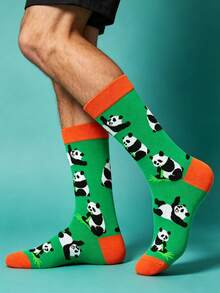 1/3/5 Pares de Meias Crew Engraçadas com Estampa Gráfica para Homens, Halloween, Natal, Outono e Inverno, Padrão de Panda de Bambu Fofo em Desenho Animado, Macias e Respiráveis, Presente para Homens e Mulheres - Multicolorido - Visão 3