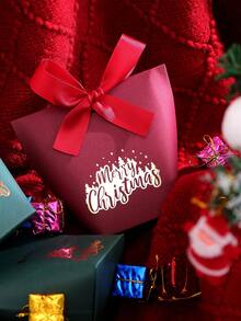 10/20/30pcs Christmas Tree & Merry Christmas Pattern Gift Boxes And Bags With Red And Green Ribbons, Suitable For Packaging Jewelry And Other Small Gifts; Luxury Christmas Gift Bags With Gold Foil Design And Ribbons, Suitable For Packaging Christmas Gifts - View 2