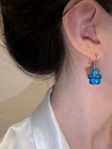1 Pair Exquisite Vintage Blue Flower Earrings Suitable For Women's Daily, Vacation And Party Wear - Blue - View 3