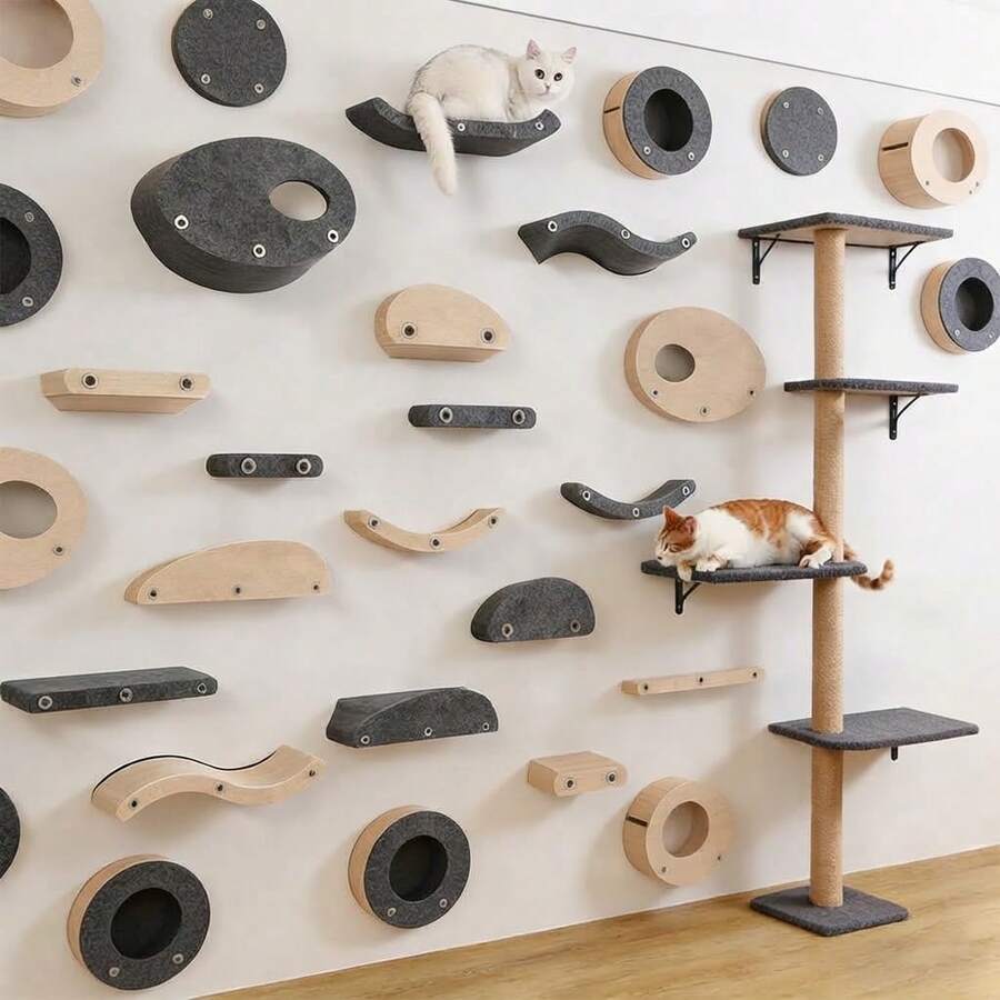 1pc Cat Wall Shelf, Pet Felt Cat Climbing Furniture, Suitable For Indoor Small And Large Cats