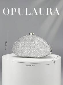 OpulAura 女款極簡貝殼盒型奢華閃亮水鑽晚宴手拿包，優雅迷人的晚禮服包，閃耀夜用女款手提包，雞尾酒會包，正式派對包，浪漫婚禮附鍊條手拿包 - 銀色 - 查看 6