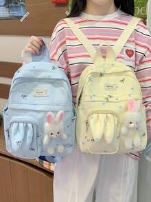 Cartoon Cute Rabbit Plush Backpack, Girly Student School Bag, Kindergarten Backpack For School, Travel, Outings, Lightweight Small Backpack, Casual Storage Small Bag - A - View 5