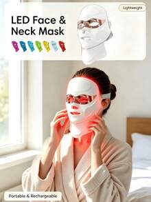 7-Color Facial And Neck Light Therapy Device, Home LED Light Therapy Equipment, Red Light Therapy, Suitable For All Skin Types, Facial Skincare Tool, Wireless Charging, 900mAh Lithium Battery (White Facial And Neck Integrated) - Multicolor - View 11