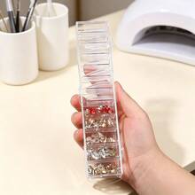 1pc Transparent 12-Grid Nail Art Storage Box, Multi-Compartment Nail Rhinestone & Pearl Storage Box, Portable Nail Tip & Extension Storage Box - Multicolor - View 2