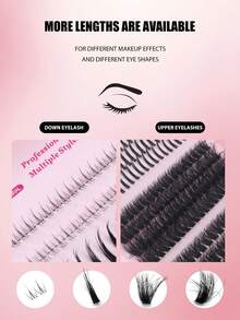 252 Clusters Wet Tip 3D Fluffy 100D/120D Upper & Lower Eyelashes, Large Capacity Box For Full Eye Makeup, Segmented Soft Lightweight Faux Mink Mixed Sizes DIY Multi-Style Thick Eyelashes For Party And Festival - D - View 3