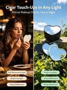 7/3pcs/1pc Heart-Shaped Portable Pocket Mirror, Modern Minimalist Makeup Mirror, High Definition Mini Vanity Mirror For Students, Party Favors, Pink-White-Green-Black - Multi-color - View 8