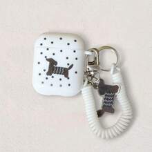 Casing Earphone Bluetooth Apple Motif Polkadot Hitam Anjing Dachshund + Casing Pelindung Liontin Dachshund, Casing Pelindung Anti Gores Anti Jatuh Kompatibel Dengan Apple 5 - Putih dengan tali gantung - View 10