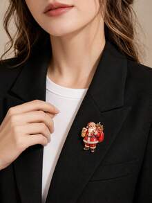 1pc Santa Claus Rhinestone Brooch, Vintage Red Lantern Gift Bag Christmas Tree Shaped Alloy Pin, Sparkling Rhinestone Holiday Clothing Accessory, Suitable For Coats, Suits, Sweaters, Scarves, Hats, Bags Decoration, Christmas Party, New Year Gathering, Winter Outfit And Holiday Gift - Multicolor - View 3