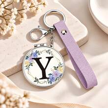 1pc 26 Letters Optional Floral Design Double-Sided Portable Makeup Mirror, 1X High Definition Mirror 180° Foldable PU Leather Pendant, Girls Bag Keychain Mirror/Bag Charm - Multicolor - View 15