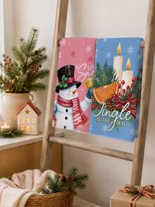 2PCS Kitchen Towel, Dopamine Christmas Snowman Candle Pattern Kitchen Towel Dish Cloth, Watercolor Style 40*60cm Rectangular Soft Microfiber Cleaning Kitchen Towel, Perfect For Kitchen, Dining Room And Bathroom Use, Christmas Kitchen Decoration, Home Decor, Neighbor Housewarming Gift, Dish Cloth - Multicolor - View 7