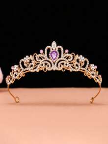 1pc Kids Girls Princess Crown Headband, Gold Rhinestone Tiara With Colorful Gemstones For Birthday, School Performance, Wedding Flower Girl, Photo Day - Multicolor - View 11
