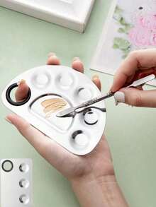 1pc Crescent Moon Shaped Mixing Palette With Scraper, Suitable For Nail Art, Beauty And Makeup, Cosmetic Mixing Tool - Silver - View 7