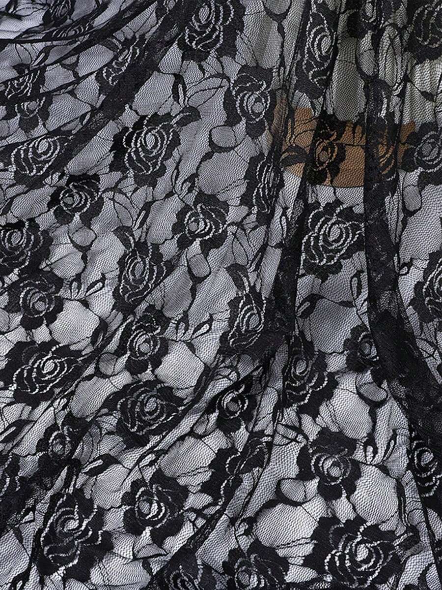 2件裝厚蕾絲玫瑰網布,3D刺繡手工DIY網布 - 黑色- - 查看 1