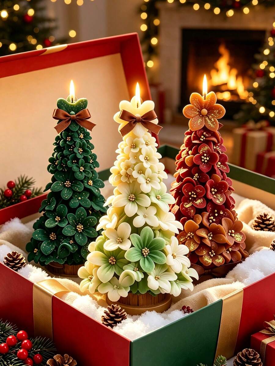 3D Rose Christmas Tree Silicone Mold Set, Flexible Epoxy Resin Casting Mold, Suitable For Aromatherapy Candles, Plaster Statues, Clay Crafts, Christmas Winter Desktop Decor, Holiday Handmade Gift Materials - A - View 1