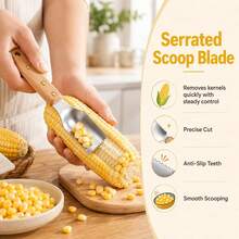 1/2pcs Wooden Handle Corn Stripper Tool, Stainless Steel Corn Kernel Remover With Riveted Handle, Manual Corn Peeler & Cob Scraper For Fresh Corn, Kitchen Cooking Tool - Multicolor - View 3