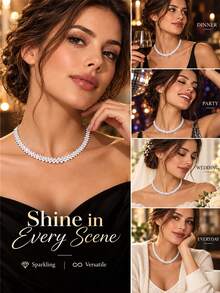 1pc Elegant Bride Sparkling Geometric Rhinestone Teardrop Pendant Necklace, Suitable For Wedding, Party & Banquet - Silver - View 5