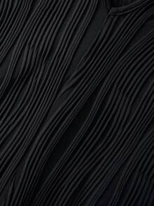 Women's Fall/Winter Halloween & Christmas Party Halter Neck Deep V Cutout Pleated Textured Knit Jumpsuit Streetwear For Back-To-School & Daily Wear - Black - View 7