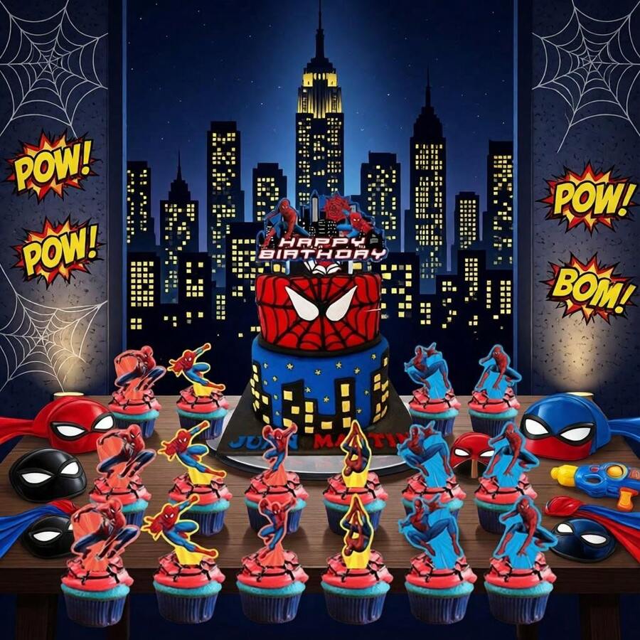 Cake Topper Set, Superhero Happy Birthday Cake Decorations, Cupcake Toppers, Superhero Cake Picks For Birthday, Halloween, Thanksgiving, Christmas - Multicolor - View 1