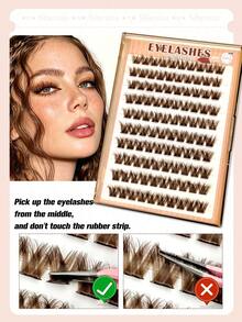 Sibeuna 100pcs D-Curl Fluffy Self-Adhesive False Eyelashes, Brown Glue-Free Reusable Pre-Glued Lashes, Suitable For Beginners, Mocha Brown, Dark Coffee And Soft Brown Alternatives To Traditional Pure Black, Creating A Soft And High-End "Pure" Makeup Look - D - View 7