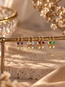 FOREVER QUEEN 1PC 925 Sterling Silver Nose Hoop Ring, CZ Cartilage Hoop Earring, Small Thin Nostril Piercing Jewelry, Colorful Birthstone Crystal Nose Piercing Gift - Single - View 2