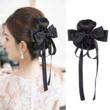 Women's Bow Ribbon Hair Claw Clip Hair Accessory Bun Hair Wrap Hair Tie - Black - View 15
