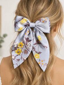 2pcs Light Blue Series Satin Floral Hair Clips Hair Accessories Tropical Print Casual Polyester Fiber All Season - Baby Blue - View 2