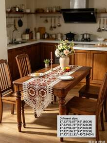 1 cái khăn trải bàn ren thêu hoa phong cách vintage 100% polyester, khăn trang trí bàn ăn móc rỗng, phong cách đồng quê Pháp, phù hợp cho bàn ăn, đám cưới, tiệc tùng, trang trí nhà cửa - Màu Đỏ Sâu - Xem 12