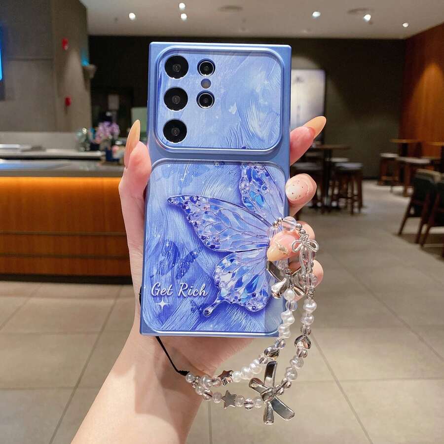 New Corning Shell Metallic Paint Phone Case With Wrist Strap, Anti-Drop ...