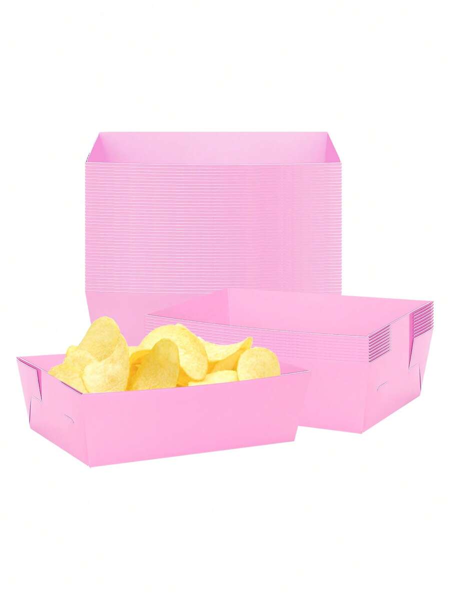 10個/20個/30個淺粉色紙製食物托盤,尺寸5x3.5x1.6英吋,適用於薯條、玉米片、漢堡、派對零食、野餐、嘉年華、婚禮、節日和活動 - 淡粉紅色 - 查看 1