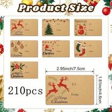 210 Christmas Gift Label Stickers-Self-Adhesive Kraft Paper Labels Featuring "From" And "To" Fields And Designs Including "Merry Christmas" Text, Reindeer, Snowflakes,Festive Red And Green Color Scheme, Perfect For Christmas Gifts. - Multicolor - View 9