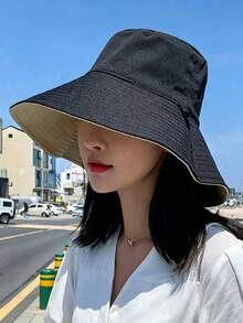 1件 春/秋新款女式可翻面水桶帽，寬邊防曬帽，時尚個性防曬帽 - 多色 - 查看 8