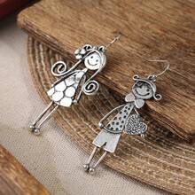1 Pair Creative Bohemian Style Cute Couple Character Metal Pendant Earrings - Silver - View 4