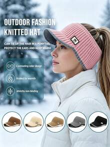 1pc New Autumn/Winter Open Top Knit Cap With Ponytail Hole, Duck Bill Hat, Unisex, Fashionable Versatile For Daily Wear And Outings - Multicolor - View 12