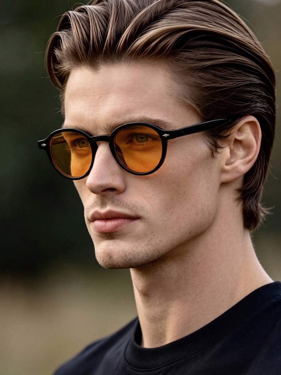 1 Pair Men's Black Round Minimalist Vintage Rivet Decor Street Style Vacation Fashion Glasses - Black - View 1