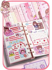 1 Cute Waterproof Cover Material Notebook, Highly Attractive Girls Loose-Leaf Planner, Detachable Loose-Leaf Design, Portable Notepad, Spiral-Bound Detachable Notebook, Girly Style Planner (Random Color Shipped) - 1 Set - View 2