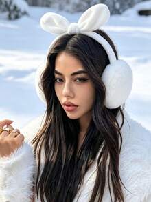 1 buah Penutup Telinga Hangat Lipat Gaya Korea Baru untuk Wanita, Penutup Telinga Hangat yang Lucu, Cocok untuk Ski, Perjalanan, dan Penggunaan Sehari-hari - Putih - View 2