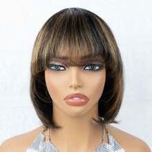 Bob Wig Human Hair Wig Brown Mixed Color Wig Women's Straight Hair Wig Short Hair Wig With Bangs Fluffy Shape Suitable For Everyone To Wear - S1/30 - View 7