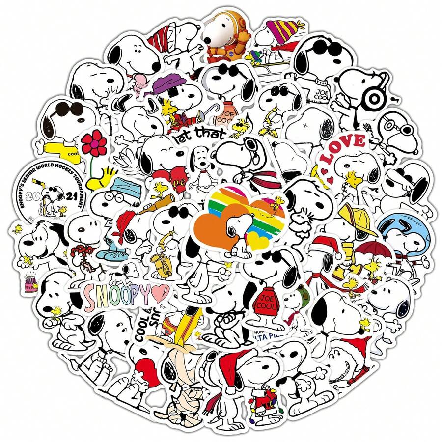 1 Set/50pcs Snoopy Graffiti Dog Stickers, Waterproof Stickers, Suitable For Water Bottles, Luggage, Laptops, Handbags, Perfect Small Gift For Fans, Family And Friends - Multicolor - View 1