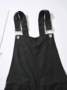 Women's Vintage Black Denim Sleeveless Long Jumpsuit With Buttons, Zipper Pockets, Fashionable Non-Stretch Fabric - Black - View 9