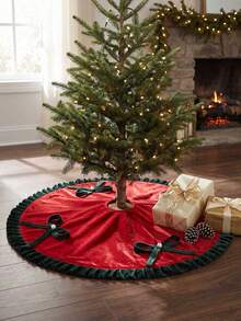 Christmas Tree Skirt - Festive Holiday Decoration For Small Christmas Trees, Christmas Tree Skirt, Velvet Holiday Tree Skirt, Red And Green Felt With Classic Design Reliable And Durable - Christmas - View 7