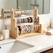 1pc Wooden Desktop Jewelry Holder, Can Hold Bracelets, Bangles, Diary Straps, Keychains And Wristbands. Detachable Design, Perfect For Storing Pendants, Hair Accessories And Keychains. - Natural Wood Color - View 2