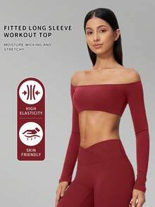 MFVIM Women's Autumn/Winter New 1pc Off-Shoulder Solid Color Long Sleeve Top, Fashion Casual Elegant Versatile Essential Design - Redwood - View 2