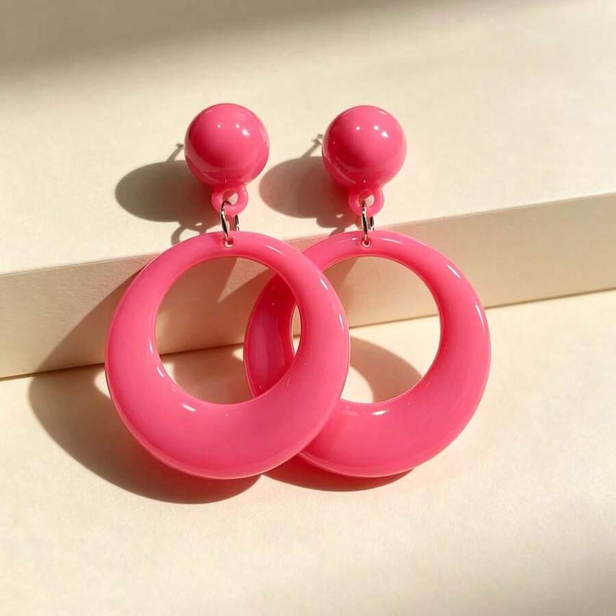 1 Pair Round Plastic Earrings Fluorescent Color Party Exaggerated Earrings - Multicolor - View 1