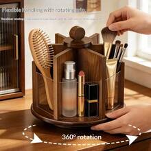 1PC Rotating Cosmetics Storage Box, Countertop Skincare Product Storage Rack, Divided Beauty Storage Rack, Suitable For Bedroom Dressing Table, Bathroom Countertop, Makeup Room Desktop Lipstick Skincare Product Sorting Box. - Multicolor - View 3