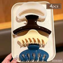 4pcs Women's Large Glossy Hair Claw Clips, Simple Durable Multi-Color Hair Claw For Back Of Head Updo, Versatile Hair Accessories For Shower And Daily Wear - Multicolor - View 13
