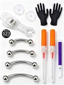 3PCS/10PCS Body Piercing Kit For Eyebrow,Rook Piercing G23 Titanium Banana Bar Eyebrow/Rook Jewelry At Home Self Body Piercer Kit - Multicolor - View 2