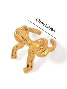 1pc Elegant Minimalist Feminine Cute Bow Ring Suitable For Daily Casual Wedding Party Wear - Gold - View 6