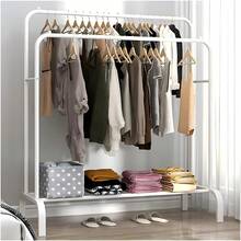Double Rail Floor Clothes Rack, Metal Clothing Rack With Shoe Shelf, Bedroom Organizer - White - View 3