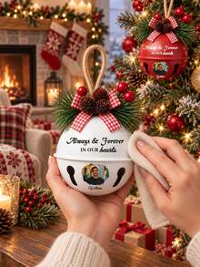 1pc Personalized Photo Memorial Bell Christmas Ornament, Custom Text In Memory Of Loved One Metal Bell,Jingle Bell Ornament 2026,Christmas Tree Hanging Decoration, Bereavement Sympathy Remembrance Keepsake Gift,Christmas Gift - Multicolor - View 9