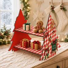 Christmas Tree Shaped Wooden Storage Rack, Double Layer Display Shelf, Decorative Organizer, Suitable For Decorations, Small Gifts And Desktop Christmas Decor, Multi-Functional Storage Rack, Floor Standing Rack - Multicolor - View 3